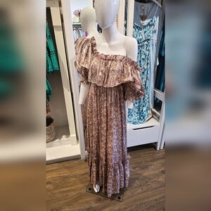 LoveShackFancy Boho Ruffle Maxi Dress in Pink Floral | Off Shoulder Romantic Sty